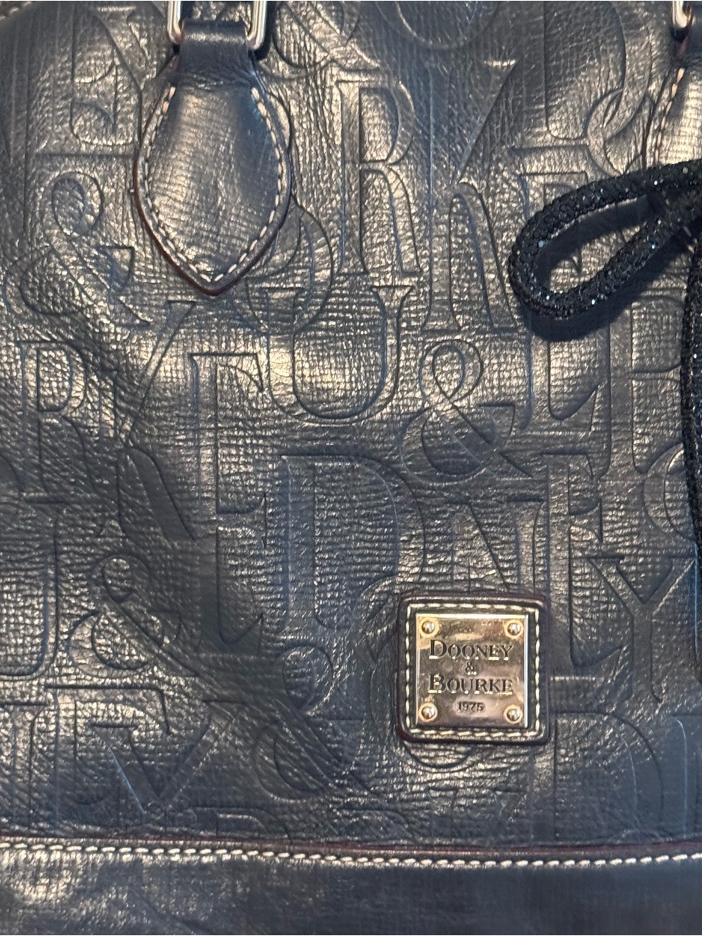 Dooney & Bourke Navy Embossed Leather Satchel with Removable Strap - Picture 2 of 12